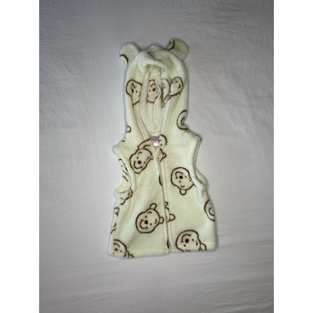 Disney Baby Winnie the Pooh Fuzzy Hooded‎ Vest 12M Bear Ears Ivory